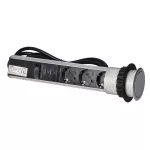 Gniazdo meblowe Ø6cm wysuwane z blatu z ładowarką USB, blokadą i przewodem 1,8m, 3x2P+Z (Schuko), 2xUSB (typ A, 2,1A)