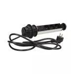 Gniazdo meblowe Ø6cm wysuwane z blatu z ładowarką USB, blokadą i przewodem 1,8m, 3x2P+Z, 2xUSB (typ A, 2,1A), INOX