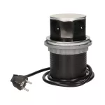 Gniazdo meblowe Ø10cm wysuwane z blatu z przewodem 1,5m, 4x2P+Z, INOX