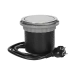 Gniazdo meblowe Ø10cm wysuwane z blatu z ładowarką USB i przewodem 1,5m, 3x2P+Z, 2xUSB (typ A, 2,1A), INOX