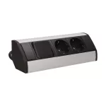 Gniazdo meblowe 2x2P+Z (Schuko) z wyłącznikiem, czarno-srebrne