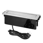 Gniazdo meblowe wysuwane z blatu z płaskim frezowanym rantem, ładowarką USB i przewodem 2m, 3x2P+Z, 2 x USB (typ A, 2,4A), 3x1,5mm2, czarno-srebrne, INOX