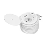 Gniazdo meblowe Ø8cm wpuszczane w blat z ładowarką indukcyjną, ładowarką USB, przelotką kablową i przewodem 2m, 1x2P+Z, 1xUSB 2,4A 5V, białe