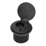 Gniazdo meblowe Ø8cm wpuszczane w blat z ładowarką indukcyjną, ładowarką USB z 2 gniazdami A i C, przelotką kablową i przewodem 1,8m, 1x2P+Z, 2xUSB (typ A + C, 2,4A), czarne