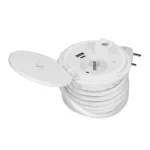 Gniazdo meblowe Ø8cm wpuszczane w blat z ładowarką indukcyjną, ładowarką USB z 2 gniazdami A i C, przelotką kablową i przewodem 1,8m, 1x2P+Z, 2xUSB (typ A + C, 2,4A), białe