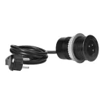 Gniazdo meblowe Ø6cm wpuszane w blat z ładowarką USB z gniazdem typu C i przejściówką USB C-A oraz z przewodem 1,5m. 1x2P+Z z systemem EasyEject, 1xUSB QC 3.0, czarne