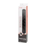Listwa przeciwprzepięciowa, 5 gniazd 2P+Z, kabel 3x1,0mm2, długość 1,5m, z wyłącznikiem podświetlanym dwutorowym. 10A/230 VAC, Ochronnik przeciwprzepięciowy, Ładowarka 2xUSB 2,1A. Płaska wtyczka