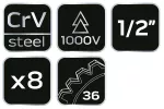 Klucze nasadowe 1000V, 8 szt.