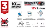Nożyce do żywopłotu akumulatorowe Energy+ 18V, Li-Ion, szerokość cięcia 510 mm, bez akumulatora