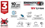 Szlifierka kątowa akumulatorowa bezszczotkowa Energy+ 18V, Li-Ion, tarcza 125mm, bez akumulatora