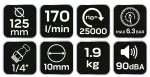 Szlifierka kątowa pneumatyczna 125 mm, 11 000 obr.-1