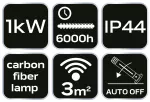 Promiennik stojący 1000W, IP44, element grzejny carbon fiber lamp