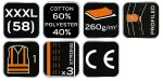 Spodnie ostrzegawcze 40% poliester, 60% bawełna, 260 gsm, rozmiar XXXL