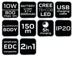 Latarka akumulatorowa USB 800 lm 2 w 1 CREE T6 LED