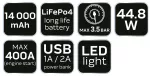 Urządzenie rozruchowe "Jumpstarter", power bank - 14Ah, kompresor 3.5BAR, latarka