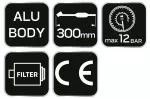 Pistolet do pompowania z manometrem o 63 mm, długa końcówka