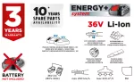 Odkurzacz ogrodowy akumulatorowy Energy+ 36V Li-lon, 2w1, pojemność worka 35L, bez akumulatora