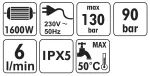 Myjka ciśnieniowa 1600W, ciśnienie 90 (maks. 130) bar