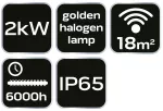 Promiennik 2000W, IP65, element grzejny golden halogen lamp