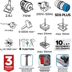 Młotowiertarka SDS+ 710W, 2.6J walizka