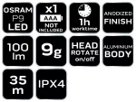 Latarka bateryjna mini 100 lm Osram P9 LED