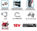 Wkrętarka akumulatorowa bezszczotkowa do płyt g/k Energy+ 18V Li-lon, 0-4400 min-1, uchwyt 1/4",