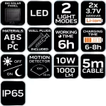 Lampa solarna ścienna potrójna LED 1000 lm