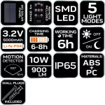 Lampa solarna ścienna + pilot SMD LED 900 lm
