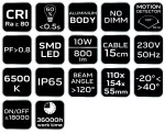 Reflektor z czujnikiem ruchu SMD 10W 800 lm 230V