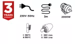 Opalarka 2000W, zakres temperatur: I: 350oC, II: 550oC, uchwyt prosty
