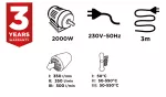 Opalarka 2000W, zakres temperatur:I: 50oC, II: 50-550oC, III: 50-550oC,walizka