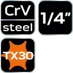 Końcówka TORX TX30 na nasadce 1/4", krótka, 37 mm