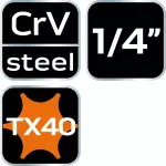 Końcówka TORX TX40 na nasadce 1/4", krótka, 37 mm