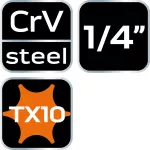 Końcówka TORX TX10 na nasadce 1/4", długa, 87 mm