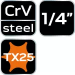 Końcówka TORX TX25 na nasadce 1/4", długa, 87 mm
