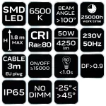 Reflektor pojedynczy 50W SMD LED 4250lm 230V na statywie 1.8m