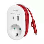 Adapter 1x 2P+Z z ładowarką USB (Typ A+C), 5V DC/ 3,4A, z dodatkowym kablem ładującym (typ C + Lightning), Schuko