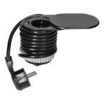 Gniazdo meblowe Ø6cm, wpuszczane w blat z przesuwną pokrywką, ładowarką USB i przewodem 1,9m, 1x2P+Z (Schuko), 1xUSB (typ A, 2,4A), 3x1,5mm2, czarne
