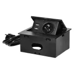 Gniazdo meblowe wpuszczane w blat z płaskim frezowanym rantem, ładowarką USB i przewodem 1,5m, 1x2P+Z, 2xUSB (typ A, 2,1A), czarny