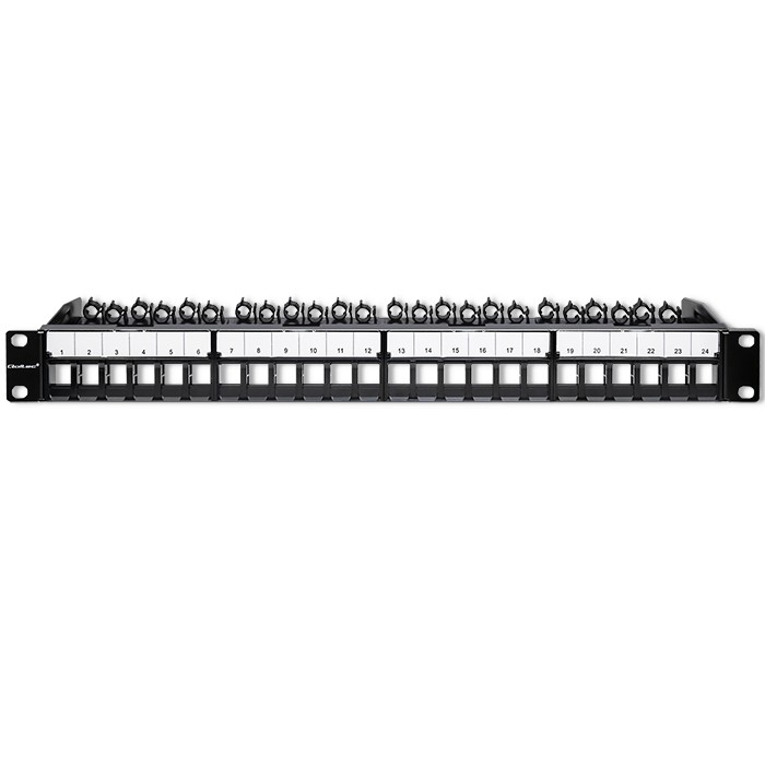 Qoltec Solidny stalowy Patch panel do szaf RACK 19'' | 24 porty | 1U | UTP | Czarny