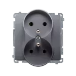 SIMON BASIC WMUW-00210M-4011 Gniazdo wtyczkowe podwójne z uziemieniem (moduł), Σ16A, 250V~, zaciski śrubowe; srebrny mat
