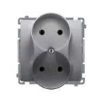 SIMON BASIC WMUW-00201M-J011 Gniazdo wtyczkowe podwójne bez uziemienia (moduł) z przesłonami torów prądowych, Σ16A, 250V~, zaciski śrubowe; stal inox