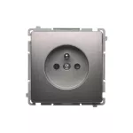 SIMON BASIC WMUW-00111x-J021 Gniazdo wtyczkowe z uziemieniem (moduł), z przesłonami torów prądowych, 16A, 250V~, zaciski śrubowe; stal inox