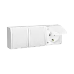 SIMON AQUARIUS WMQW-32310x-1011 Gniazdo wtyczkowe potrójne z uziemieniem Schuko bryzgoszczelne IP54, klapka biała, 16A, 250V~, zaciski śrubowe; biały