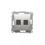 SIMON 54 WMDK-0620xx-043 Gniazdo komputerowe podwójne RJ45 kategoria 6, z przesłoną przeciwkurzową (moduł); srebrny mat