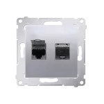 SIMON 54 WMDK-0640xx-043 Gniazdo komputerowe podwójne RJ45 kategoria 6 ekranowane z przesłoną przeciwkurzową (moduł); srebrny mat