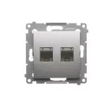 SIMON 54 WMDK-0640xx-043 Gniazdo komputerowe podwójne RJ45 kategoria 6 ekranowane z przesłoną przeciwkurzową (moduł); srebrny mat