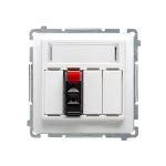 SIMON BASIC WMUG-01000x-1011 Gniazdo głośnikowe 1-krotne z polem opisowym (moduł). Przekrój przew. dla wejścia i wyjścia 2,5 mm2. Mocowanie na łapki i wkręty; biały