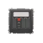 SIMON BASIC WMUG-01000x-G011 Gniazdo głośnikowe 1-krotne z polem opisowym (moduł). Przekrój przew. dla wejścia i wyjścia 2,5 mm2. Mocowanie na łapki i wkręty; grafit matowy