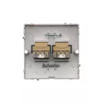 SIMON BASIC WMUT-0320x2-4011 Gniazdo telefoniczne RJ11 podwójne (moduł). Montaż gniazda na wkręty do puszki; srebrny mat